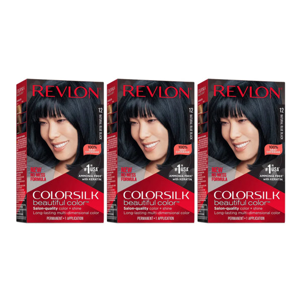 Revlon ColorSilk Hair Color - 12 Natural Blue Black (Pack of 3)