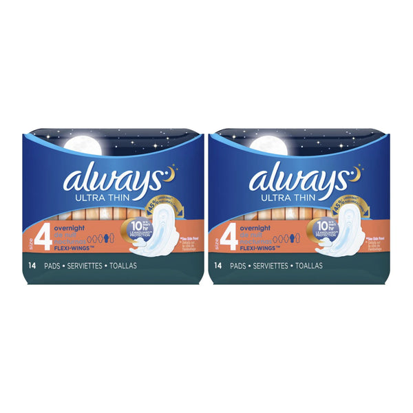 Always Ultra Thin Overnight Flexi-Wings Size 4 Sanitary Pads, 14 ct (Pack of 2)