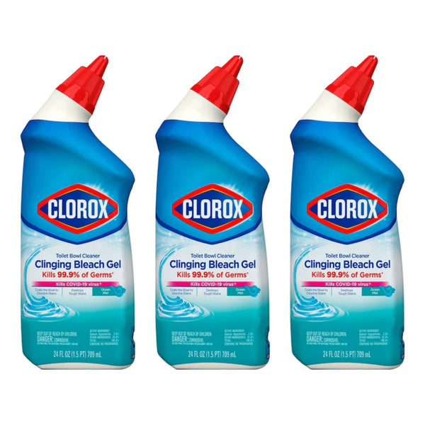 Clorox Toilet Bowl Cleaner Clinging Bleach Gel - Ocean Mist, 24 Oz (Pack of 3)