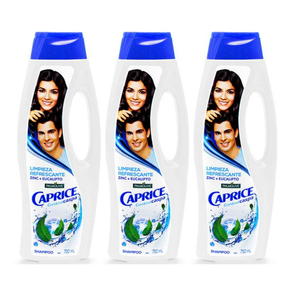 Caprice Shampoo Limpieza Refrescante (Zinc + Eucalipto), 750ml (Pack of 3)