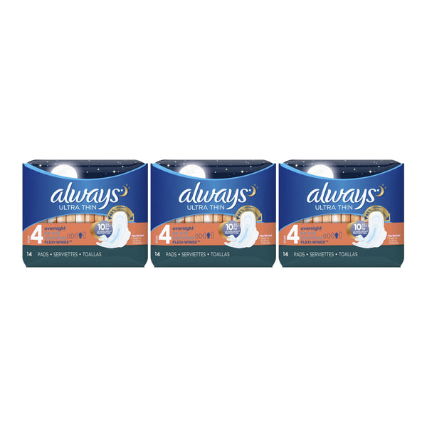 Always Ultra Thin Overnight Flexi-Wings Size 4 Sanitary Pads, 14 ct (Pack of 3)