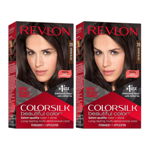 Revlon ColorSilk Beautiful Hair Color - 20 Brown Black (Pack of 2)