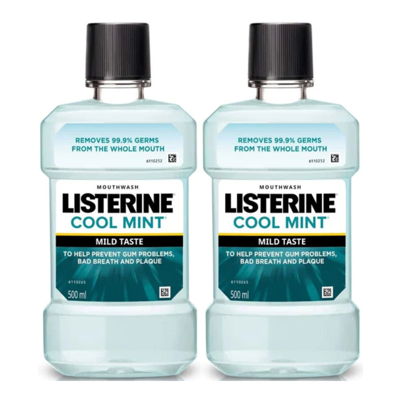 Listerine Cool Mint Milder Taste 0% Alcohol Mouthwash, 16.9oz 500ml (Pack of 2)