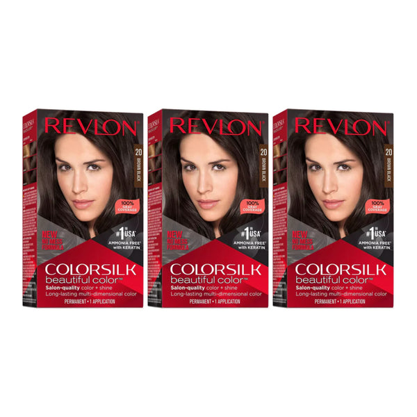 Revlon ColorSilk Beautiful Hair Color - 20 Brown Black (Pack of 3)