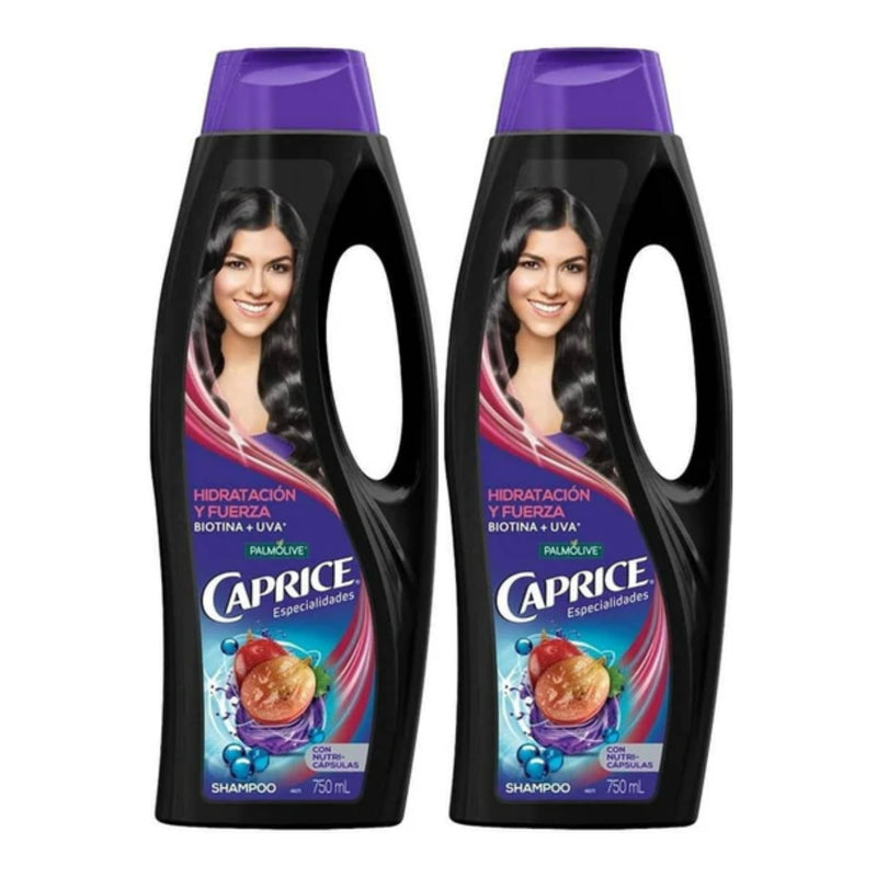 Caprice Shampoo Hidratación y Fuerza (Biotina + Uva), 750ml (Pack of 2)