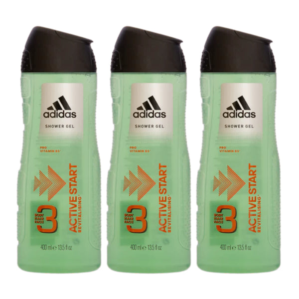 Adidas 3-in-1 Active Start Revitalising Vitamin B5 Shower Gel 13.5oz (Pack of 3)