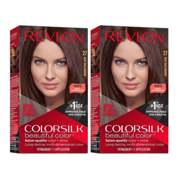 Revlon ColorSilk Beautiful Hair Color - 27 Deep Rich Brown (Pack of 2)