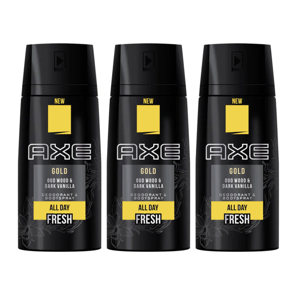 Axe Gold Oud Wood & Dark Vanilla Body Spray, 150ml (Pack of 3)