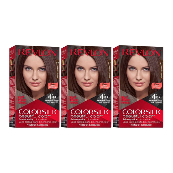 Revlon ColorSilk Beautiful Hair Color - 27 Deep Rich Brown (Pack of 3)