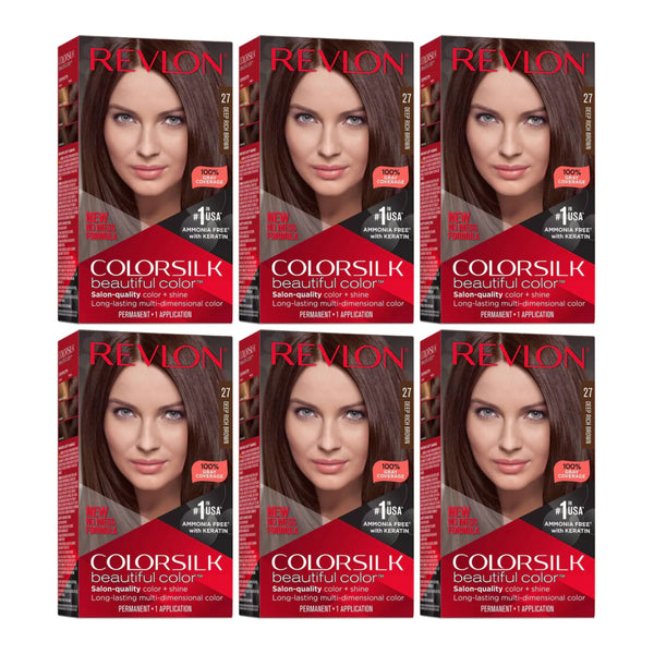 Revlon ColorSilk Beautiful Hair Color - 27 Deep Rich Brown (Pack of 6)
