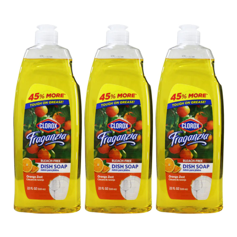 Clorox Fraganzia Bleach Free Dish Soap - Orange Zest, 22 oz (650ml) (Pack of 3)