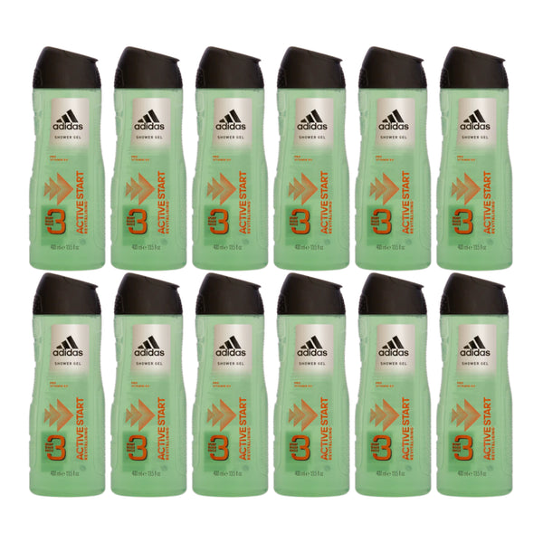 Adidas 3-in-1 Active Start Revitalising Vitamin B5 Shower Gel 13.5oz, Pack of 12
