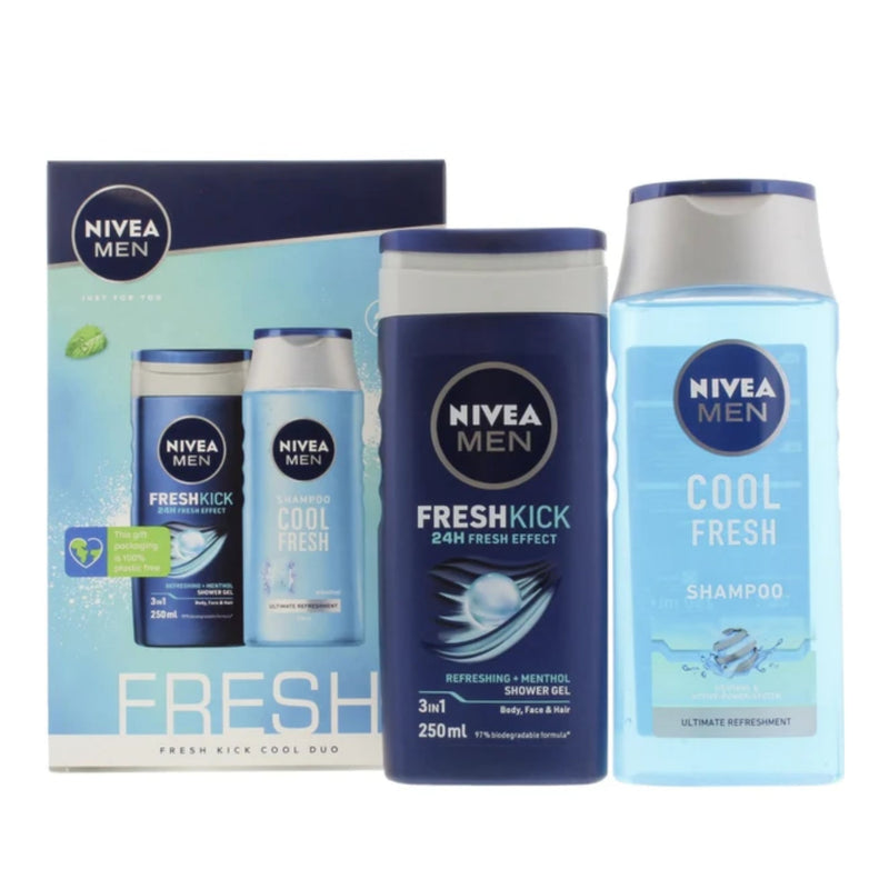 Nivea Men Just For You Fresh Kick Cool Duo (Shower Gel + Shampoo) (Pack of 6)
