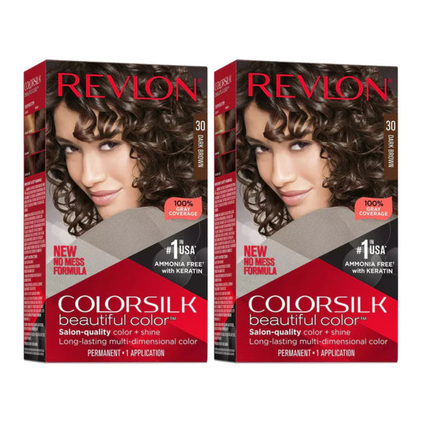 Revlon ColorSilk Beautiful Hair Color - 30 Dark Brown (Pack of 2)