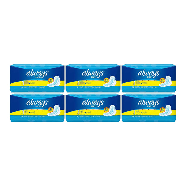 Always Maxi Regular with Flexi-Wings Size 1 Sanitary Pads, 10 ct. (Pack of 6)