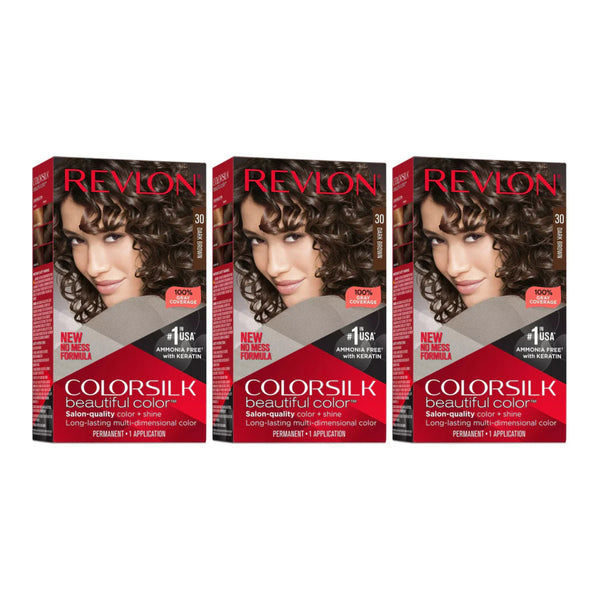 Revlon ColorSilk Beautiful Hair Color - 30 Dark Brown (Pack of 3)