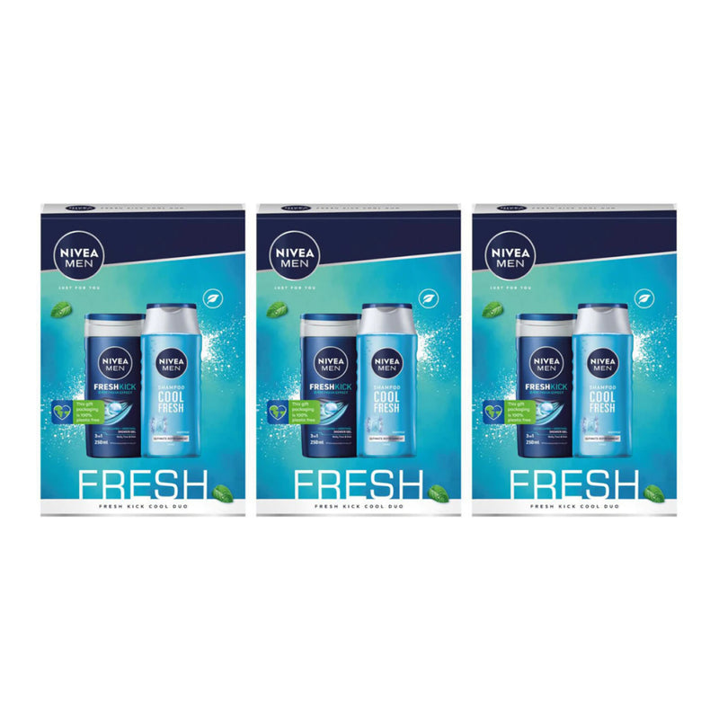 Nivea Men Just For You Fresh Kick Cool Duo (Shower Gel + Shampoo) (Pack of 3)