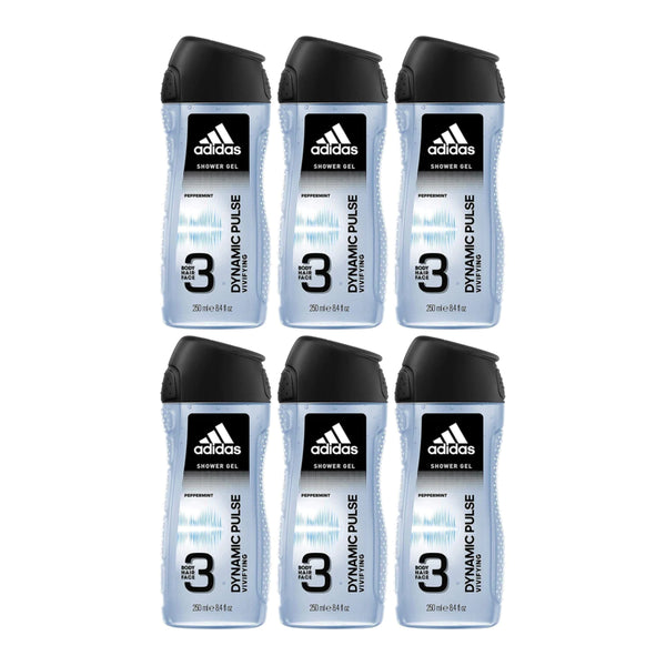 Adidas 3-in-1 Dynamic Pulse Vivifying Peppermint Shower Gel, 8.4oz (Pack of 6)