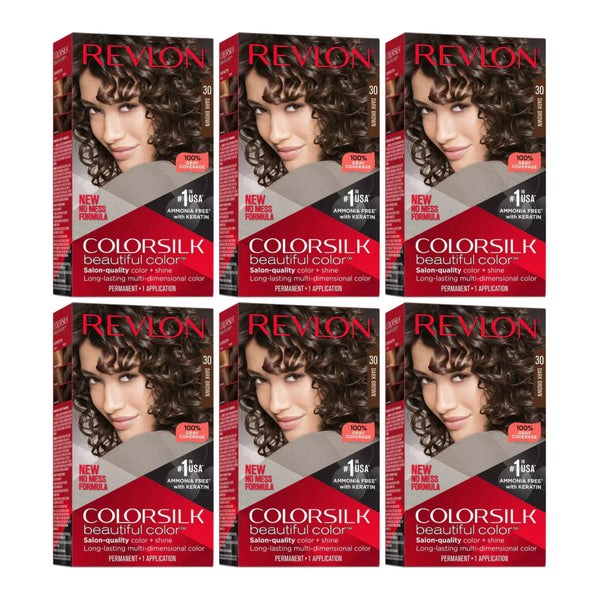 Revlon ColorSilk Beautiful Hair Color - 30 Dark Brown (Pack of 6)
