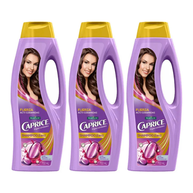 Caprice Shampoo 2-en-1 Fuerza (Anti-Ceramidas), 750ml (Pack of 3)