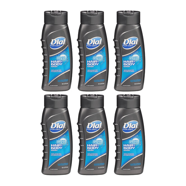 Dial For Men Hair + Body Wash, Hydro Fresh, 16 oz (Pack of 6)