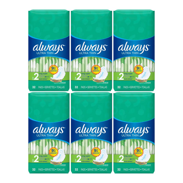 Always Ultra Thin Long Super Flexi-Wings Size 2 Sanitary Pads 32 ct (Pack of 6)