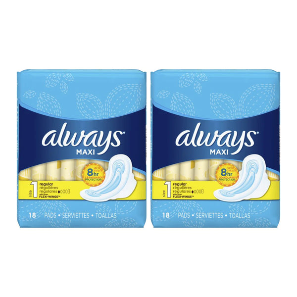 Always Maxi Regular with Flexi-Wings Size 1 Sanitary Pads, 18 ct. (Pack of 2)