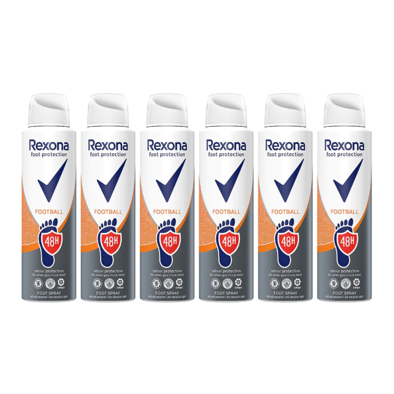 Rexona 48 Hour Football Foot Protection / Foot Spray, 150ml (Pack of 6)
