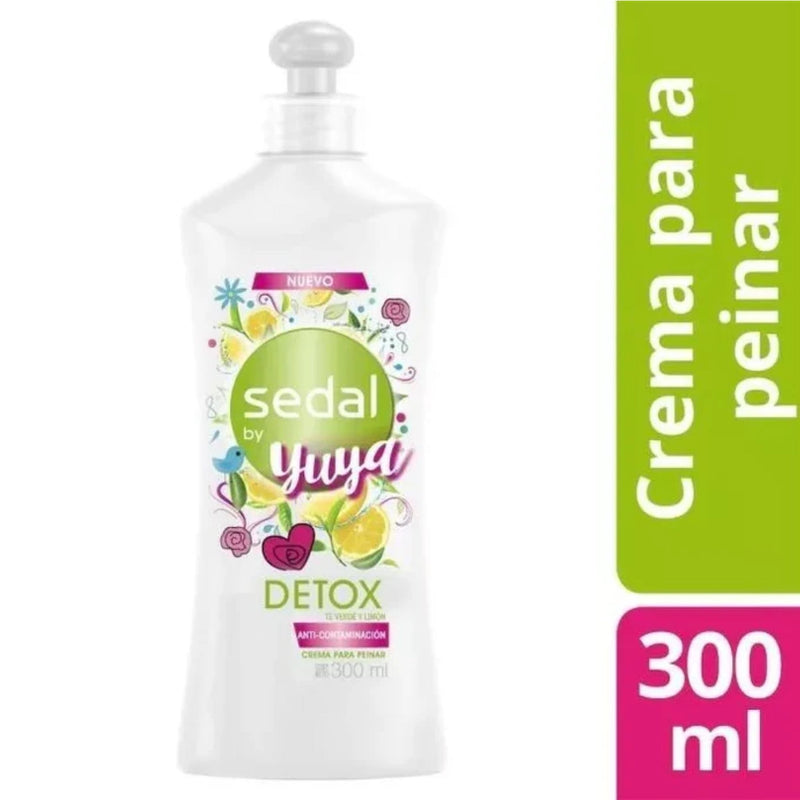 Sedal Detox Te Verde y Limon Crema Para Peinar, 300ml (10.15oz) (Pack of 3)