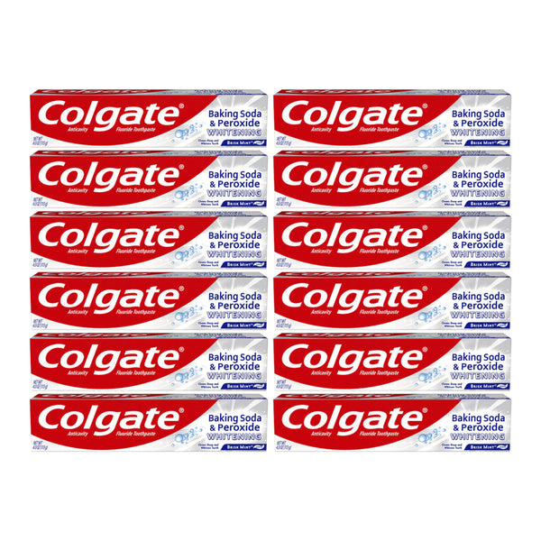 Colgate Baking Soda Peroxide Whitening Brisk Mint Toothpaste, 4.0oz (Pack of 12)