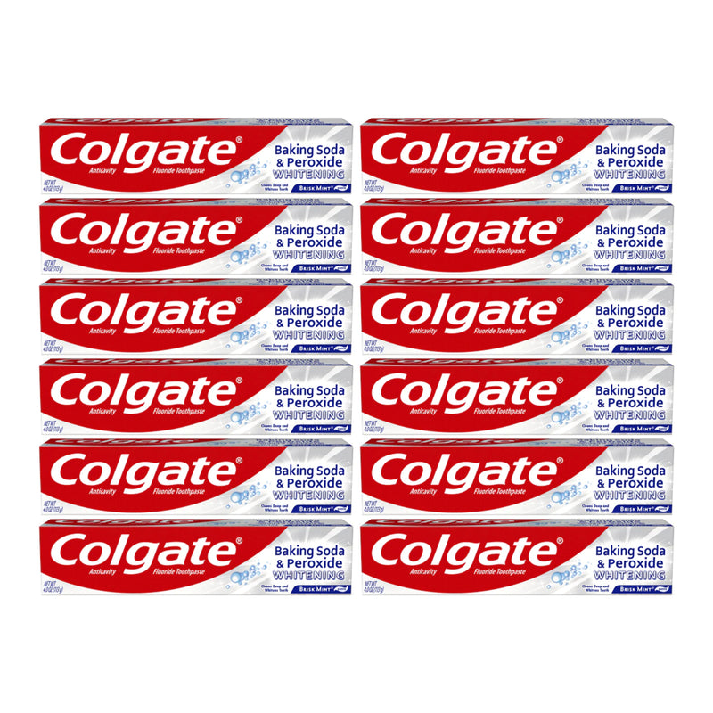 Colgate Baking Soda Peroxide Whitening Brisk Mint Toothpaste, 4.0oz (Pack of 12)