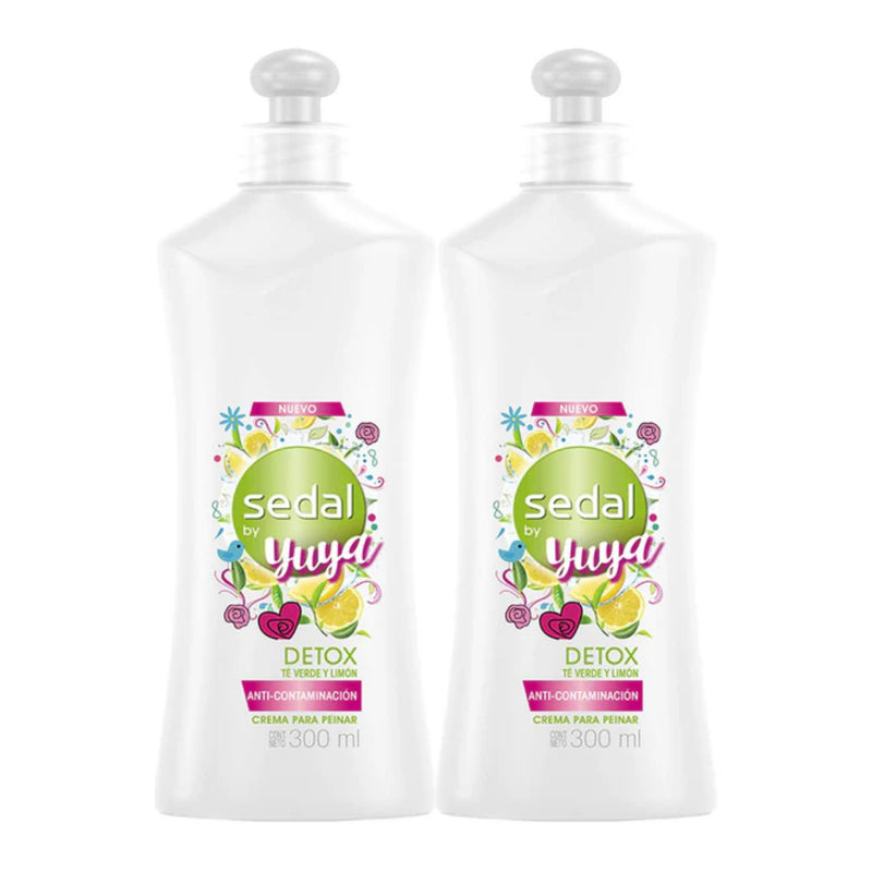 Sedal Detox Te Verde y Limon Crema Para Peinar, 300ml (10.15oz) (Pack of 2)