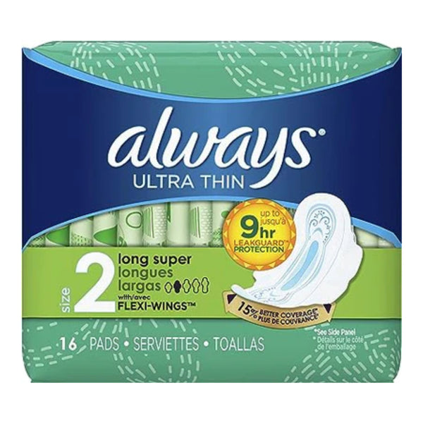 Always Ultra Thin Long Super Flexi-Wings Size 2 Sanitary Pads 16 ct