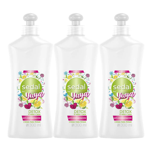 Sedal Detox Te Verde y Limon Crema Para Peinar, 300ml (10.15oz) (Pack of 3)