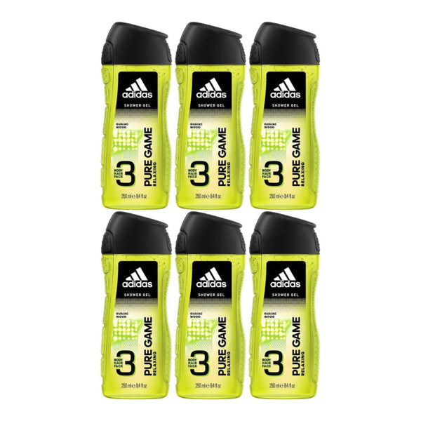 Adidas 3-in-1 Pure Game Relaxing Guaiac Wood Shower Gel, 8.4oz (Pack of 6)