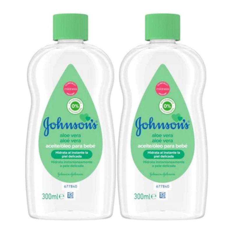 Johnson's Aloe Vera + Vitamin E Baby Oil, 10.2 oz (300ml) (Pack of 2)