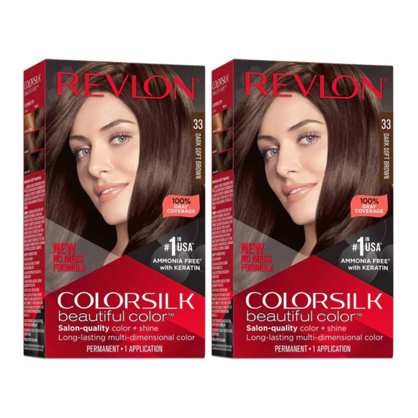 Revlon ColorSilk Beautiful Hair Color - 33 Dark Soft Brown (Pack of 2)