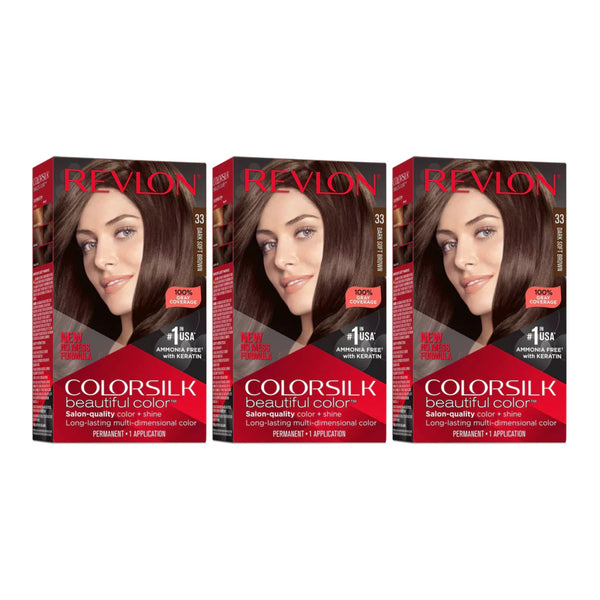 Revlon ColorSilk Beautiful Hair Color - 33 Dark Soft Brown (Pack of 3)