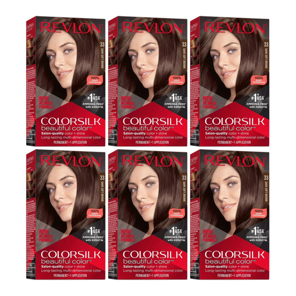 Revlon ColorSilk Beautiful Hair Color - 33 Dark Soft Brown (Pack of 6)