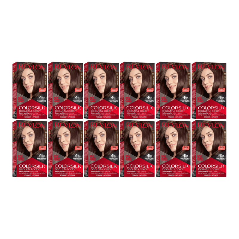 Revlon ColorSilk Beautiful Hair Color - 33 Dark Soft Brown (Pack of 12)