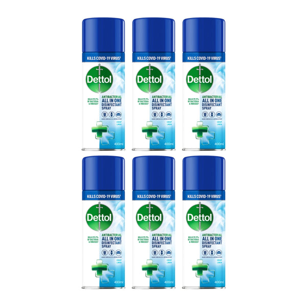 Dettol Antibacterial Disinfectant Spray - Crisp Linen, 400ml (Pack of 6)
