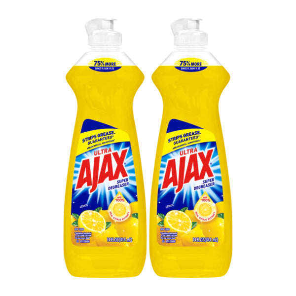 Ajax Ultra Lemon (Super Degreaser) Dish Liquid, 14 oz. (414ml) (Pack of 2)