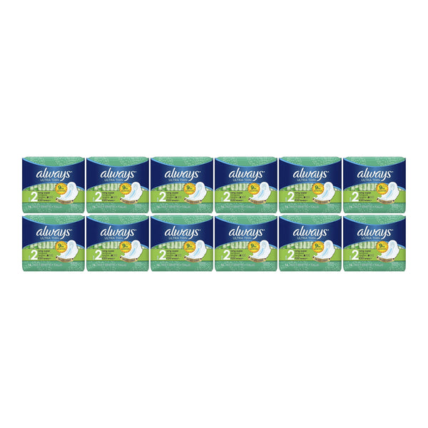 Always Ultra Thin Long Super Flexi-Wings Size 2 Sanitary Pads 16 ct (Pack of 12)