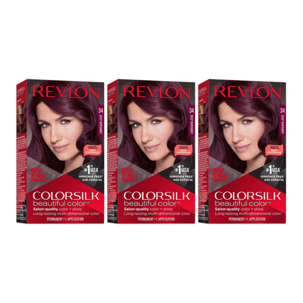 Revlon ColorSilk Beautiful Hair Color - 34 Deep Burgundy (Pack of 3)