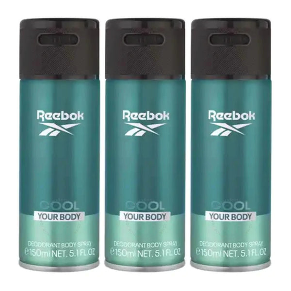 Reebok Cool Your Body Spray Deodorant Body Spray, 5.1 fl oz (150ml) (Pack of 3)