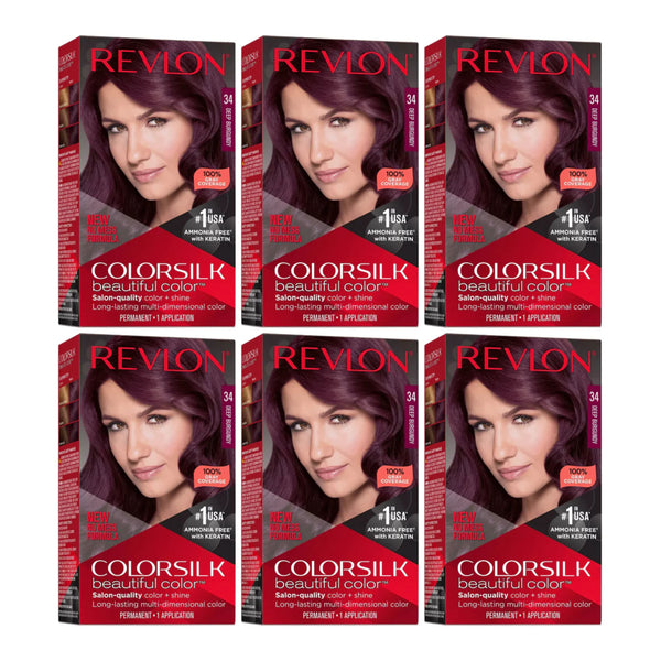 Revlon ColorSilk Beautiful Hair Color - 34 Deep Burgundy (Pack of 6)