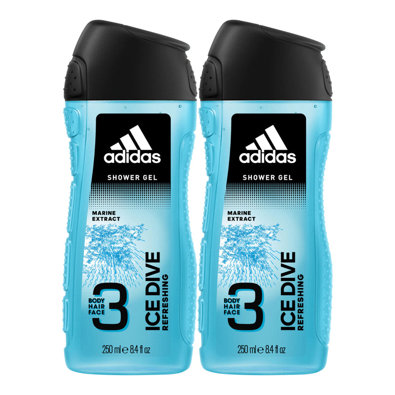 Adidas 3-in-1 ICE DIVE Refreshing Marine Extract Shower Gel, 8.4oz (Pack of 2)