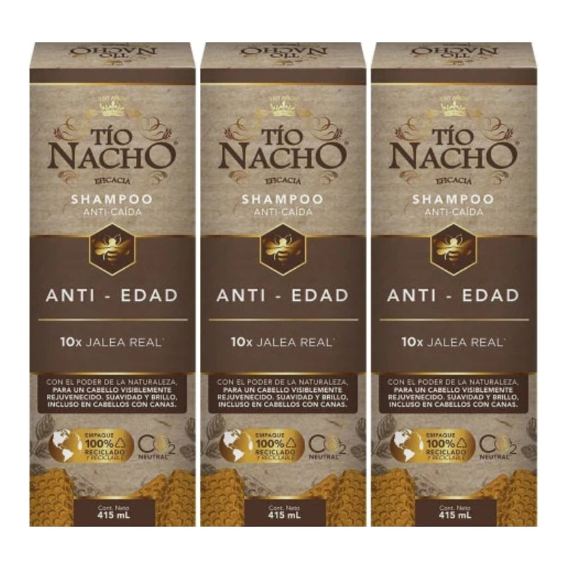 Tio Nacho Shampoo Anti-Edad Anti-Aging 10x Jalea Real, 14oz (415ml) (Pack of 3)