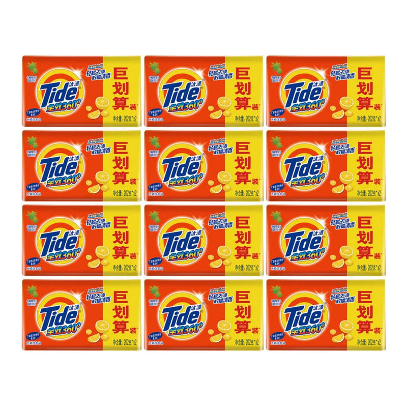 Tide Laundry Bar Soap Triple Effect 360 Lemon Scent (2 Pack), 404g (Pack of 12)