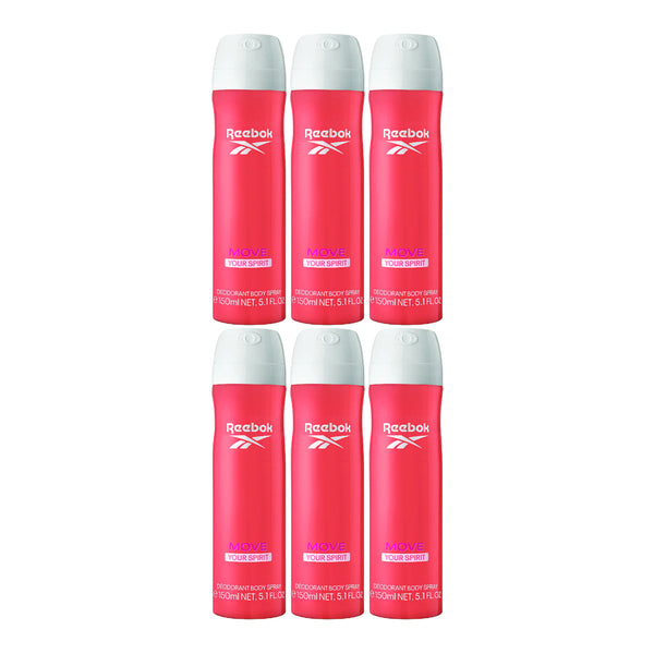 Reebok Move Your Spirit Deodorant Body Spray, 5.1 fl oz (150ml) (Pack of 6)